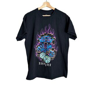 Empyre Mens Blue Panther with Dice Black T-Shirt Size L Flames Y2K 90s